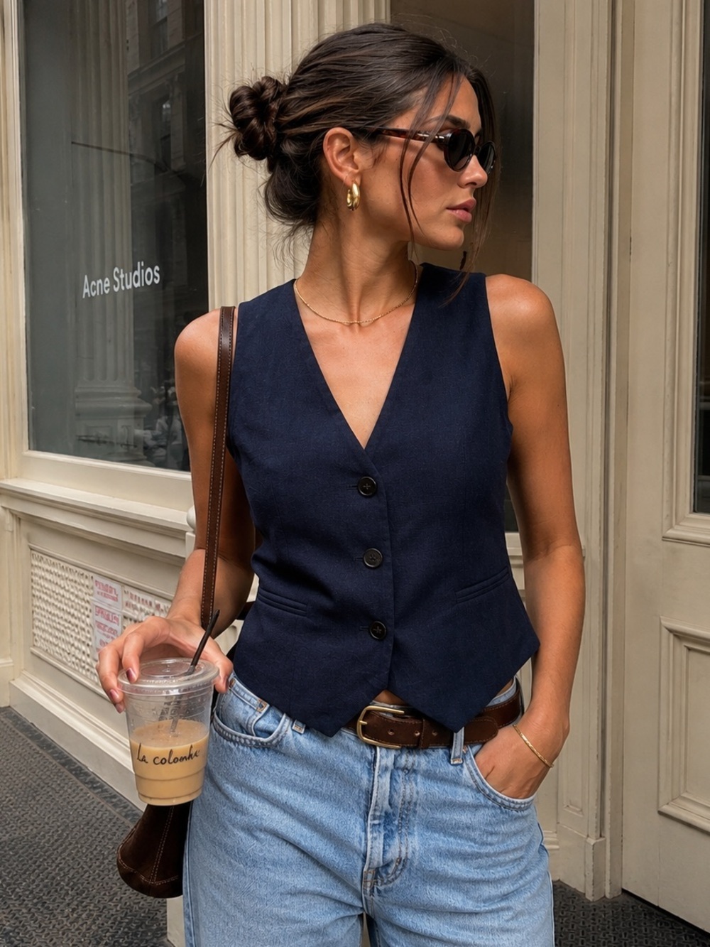 Zara Navy Linen Blend Tailored Vest Waistcoat Quiet Luxury Old Money XS
